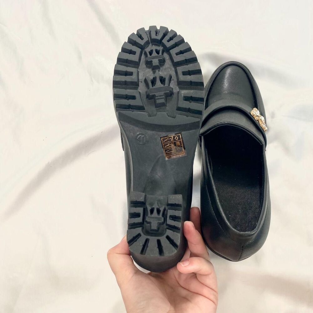 NEW Y2K Chunky Black Faux Leather Butterfly Platform Oxford Loafers US 8.5 - 9 - Picture 5 of 6
